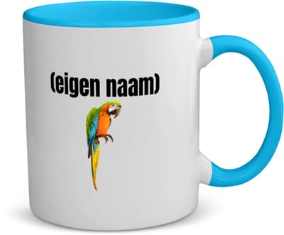 Akyol - papegaai met eigen naam koffiemok - theemok - blauw - Papegaai - papegaai liefhebbers - iemand die houdt van papegaaien - verjaardag - cadeau - kado - 350 ML inhoud