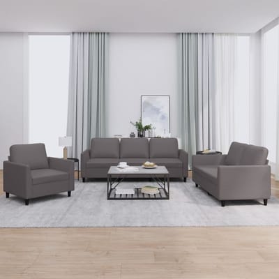vidaXL - 3-delige - Loungeset - met - kussens - kunstleer - grijs