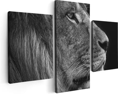 Artaza Canvas Schilderij Drieluik Leeuw - Leeuwenkop - Zwart Wit - 90x60 - Foto Op Canvas - Canvas Print