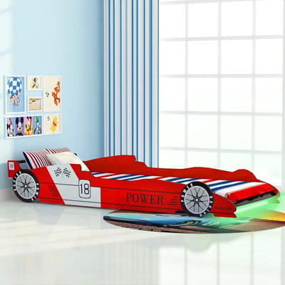 vidaXL - Kinderbed - raceauto - met - LED-verlichting - rood - 90x200 - cm