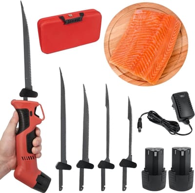 Nexvo® Elektrisch Broodmes - Elektrisch Mes Met Vingerbescherming – Broodsnijder Incl. Twee Roestvrijstalen Messen - Rood/Zwart - 44cm x 25cm x 9cm; 1.4 kg