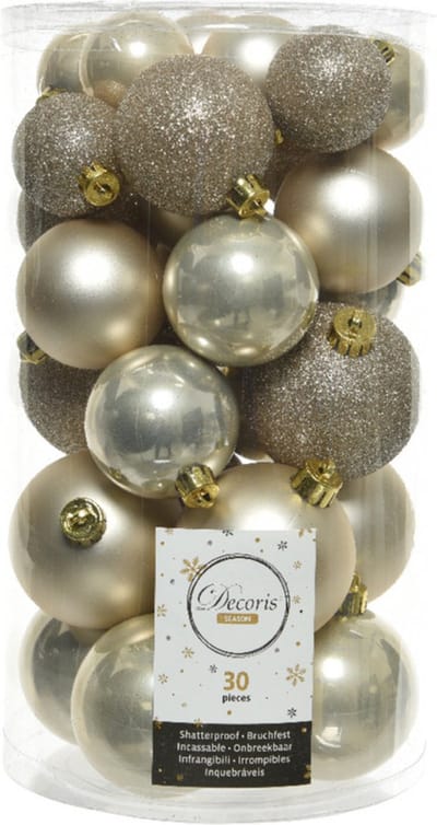 Decoris kerstballen - 30x st - champagne - 4-5-6 cm - kunststof - kerstversiering