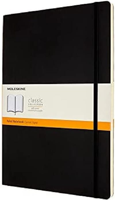 Lined Notebook A4 Zwart Met Elastiek en Zachte Kaft