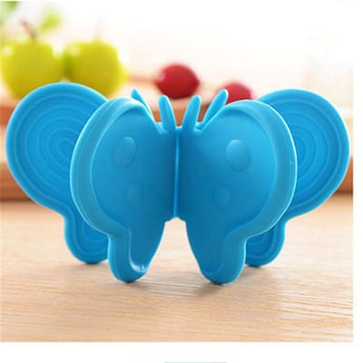 2PCS Keuken Schalen Siliconen Oven Warmte Geïsoleerde Vinger Handschoen Want Leuke Kook Magnetron Antislip Gripper Pannenlap blauw