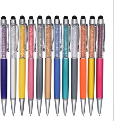12 Stuks Bling 2-in-1 Slim Crystal Diamond Pennen met Zwarte Inkt, Multicolor Balpen Set voor Creatief Schrijven