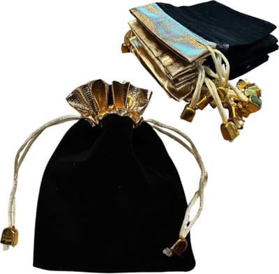Cadeauzakjes Fluweel/Velours - 10 zakjes - 10x12CM - Zwart/Goud - Pouch Sieradenzakje