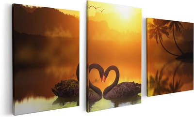 Artaza Canvas Schilderij Drieluik Twee Zwarte Zwanen in een Hart Vorm - 120x60 - Foto Op Canvas - Canvas Print