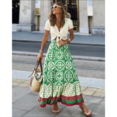 Nieuwe Zomer Print Losse Grote Zoom Rok voor Dames XL gray