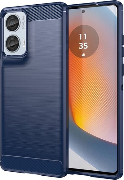 MobyDefend Hoesje - Geschikt voor Motorola Edge 50 Fusion - TPU Backcover - Geborstelde Metaal & Carbon-Look - Blauw