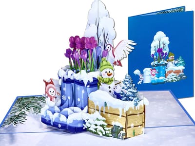 Popcards pop-up kaart – Superleuke Kerstkaart Winter Laarzen met Sneeuwpoppen 3D kaart wenskaart