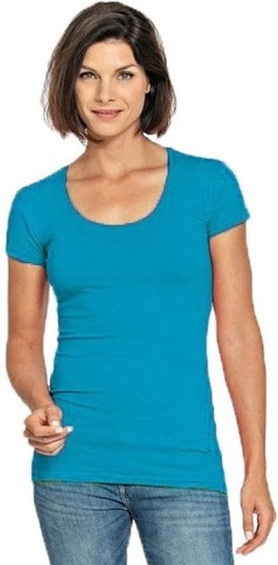 Lemon & Soda casual t-shirt - dames - turquoise blauw - ronde hals - korte mouwen - basic shirts - katoen S