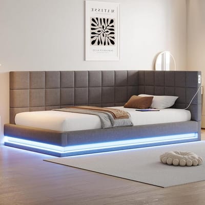 Gestoffeerd Bed - Slaapbank Multifunctioneel - Ontspannen en Slapen - Geïntegreerd LED en USB - 90 x 200 cm - Grijs