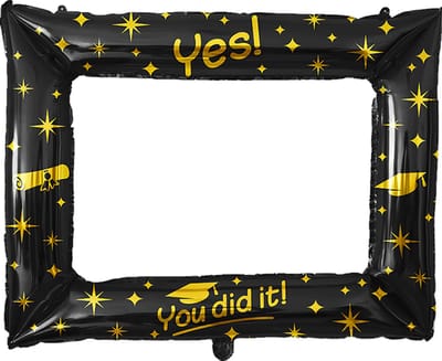 LUQ - Geslaagd Opblaasbaar Fotoframe – Zwart & Goud Selfie Frame – Feestdecoratie voor Afstuderen & Graduation (85×66 cm)