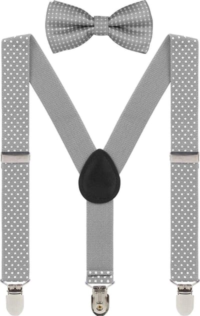 Fako Fashion - Kinder Bretels Met Vlinderstrik - Kinderbretels - Vlinderdas - Strik - Stipjes - 65cm - Grijs