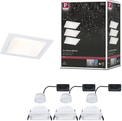 LED-inbouwlamp 3-Step-Dim Cole Coin Set van 3 IP44 hoekig 88x88 mm Coin 3x6W 3x470lm 230V dimbaar 2700K Wit