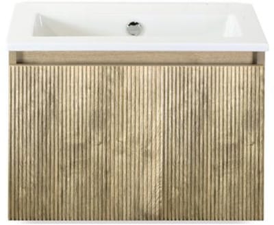 Frozen 3D Badmeubelset 60 cm - Greeplijst in Kleur - French Oak - Keramische Wastafel Wit Zonder Kraangat