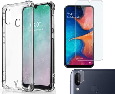 Hoesje geschikt voor Samsung Galaxy A20e - Transparant Shock Proof Case + Screenprotector + Camera Protector