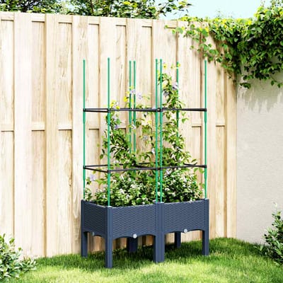 vidaXL - Plantenbak - met - latwerk - 80x40x142,5 - cm - polypropeen - blauwgrijs