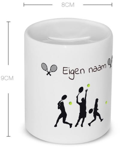Akyol - tennis met naam - Spaarpot - Tennis - tennis verjaardag - cadeau - verjaardag - geschenk - gepersonaliseerd - 350 ML inhoud