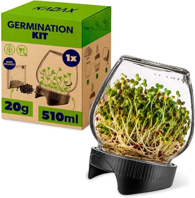 KADAX kiemglas 510 ml, 1 stuk, kiemglas met zeefdeksel Ø 82 mm, kiemset, kweekglas voor mungbonen, broccoli en alfalfa, incl. radijszaden
