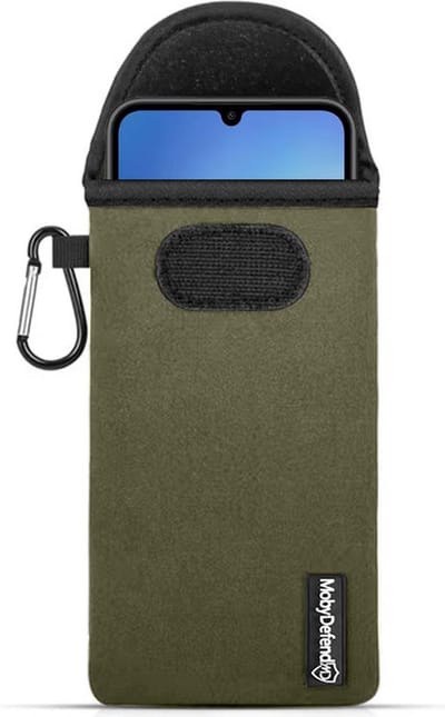 MobyDefend Hoesje - Geschikt voor Samsung Galaxy A34 - Neopreen Pouch Met Karabijnhaak - Insteek - Riemlus - Groen