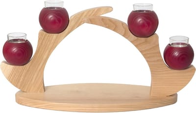 Houten Kandelaar - Theelichthouder - Sfeerverlichting Huis - Massief Hout - 47 x 17 x 23 cm - Rood