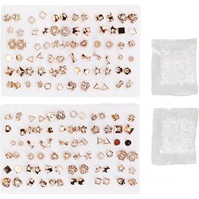 Ensemble de 2 paquets de boucles d'oreilles à clous 72 paires Ensemble de clous d'oreilles dorés avec strass pour filles femmes hommes white