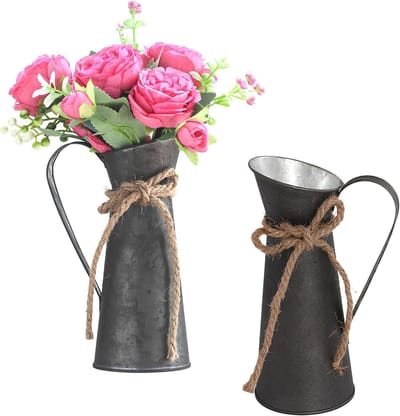 Vintage metalen bloemenvaas set van 2, decoratieve melkkan van zink voor huisdecoratie, bruiloften en planten, shabby chic en landelijke stijl