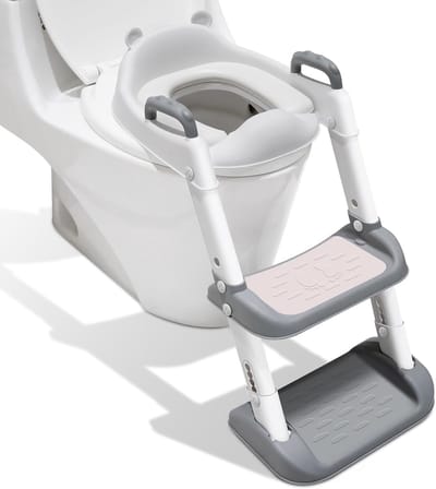 Toiletbril voor kinderen, toiletbril voor kinderen, met trap, kindertoiletbril met spatbescherming, wc-bril voor kinderen voor jong en meisjes, handgrepen | wit
