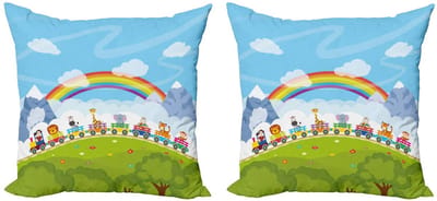 ABAKUHAUS kussenhoes set 2x40x40 cm – Cartoon treinwagon – dubbelzijdig