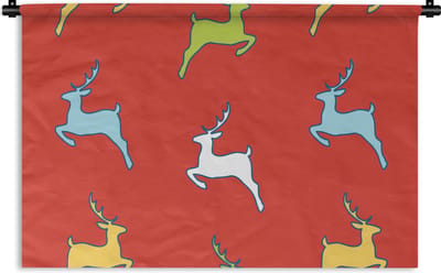 Wandkleed - Wanddoek - Patroon - Hert - Rood - 90x60 cm - Wandtapijt