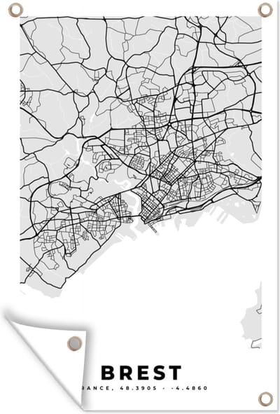 Muurdecoratie Kaart - Stadskaart - Frankrijk - Brest - Plattegrond - 120x180 cm - Tuinposter - Tuindoek