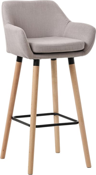 CLP Grant Barkruk - Met rugleuning - Voetsteun - houten frame - tot 150 kg belastbaar - Stof - taupe/natura