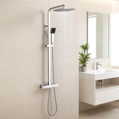 LEOHEO Max Regendouche met Thermostaatkraan - Doucheset - Ø 20 cm Douchekop - Met thermostaat Regendoucheset - Verstelbare Hoogte 96-128 cm - Waterbesparend - Zwart
