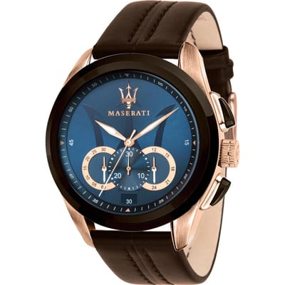 Maserati Traguardo Blauw Bruin Lederen Heren Quartz Chronograaf R8871612024 blauw