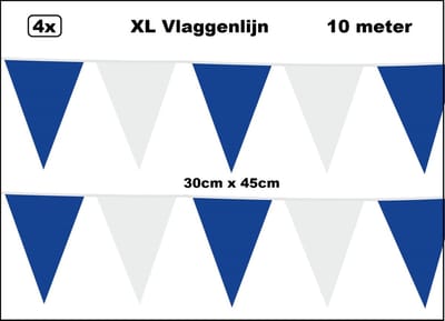 40 meter XL Vlaggenlijn blauw/wit 30cm x 45cm – 4x vlaggenlijn blauw/wit 10 meter - Giga vlaglijn themafeest party festival