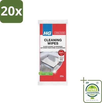 20 x HG - Woonkamer - Glasreinigingsdoekjes - Reinigt Streeploos - 20 Doekjes - Grootverpakking - Glasreiniging - Streeploos Schoon - Spiegelreiniger - Schoonmaakdoekjes - Biologisch Afbreekbaar