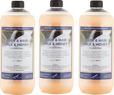 Body & Hair Milk & Honey 1 Liter - set van 3 stuks - 2 in 1 voor lichaam en haar.