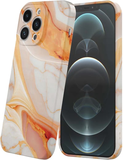 Smartphonica Telefoonhoesje Geschikt voor iPhone 12 Pro Max met Oranje Marmer Opdruk - Flexibel Softcase TPU - Backcover Case Orange Marble Design geschikt voor iPhone 12 Pro Max