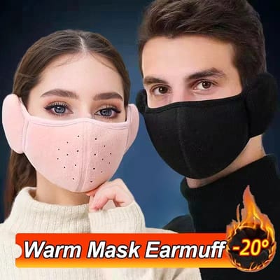 2-in-1 Winter Gezichtsmasker met Oorwarmers – Unisex Thermisch Mondmasker Winddicht & Warm voor Fietsen, Wandelen, Skiën, Sneeuw & Buiten Sporten