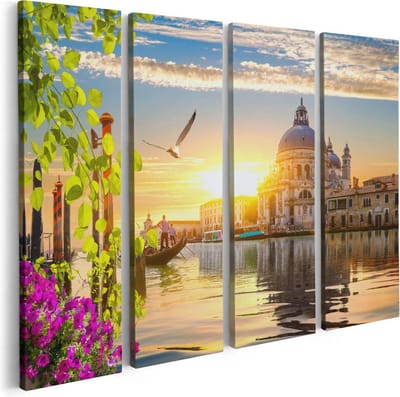 Artaza Canvas Schilderij Vierluik Kanaal in Venetië met Bloemen - 80x60 - Foto Op Canvas - Canvas Print