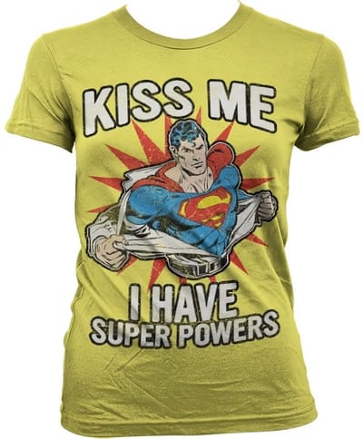 Superman Kiss Me I Have Super Powe -meisjes-T-shirt voor dames, geelrs