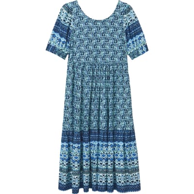 White Stuff Connie Eco Vero Midi Dress Blue Multi Size: 10 REGULAR | Midi Dresses Outlet | Dames | Blauw