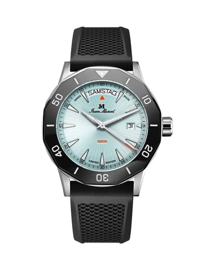 Jean Marcel Tropical Diver - horloge - blauw / lichtblauw / zwart - rubber band zwart - 42 mm