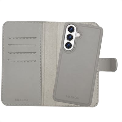 Selencia Hoesje - Geschikt voor Samsung Galaxy S26 Plus - Olyn Uitneembare Bookcase met Magnetische Ring - Grijs