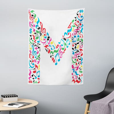 ABAKUHAUS Wandtapijt met de letter M, Noten over Muziek Hoofdletter M, 110 x 150 cm, veelkleurig