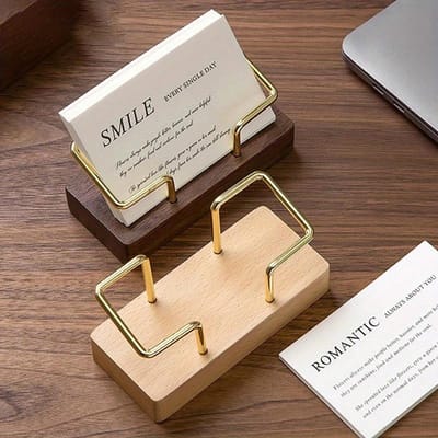 Porte-cartes de visite, organisateur de bureau, présentoir de bureau, accessoires de compteur de mémo, étagère de table, rangement de porte-cartes en bois pour la maison jaune-clair
