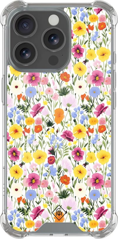 Casimoda® hoesje - Geschikt voor iPhone 16 Pro - Happy Flora - Shockproof case - Extra sterk - Siliconen/TPU - Multi, Transparant