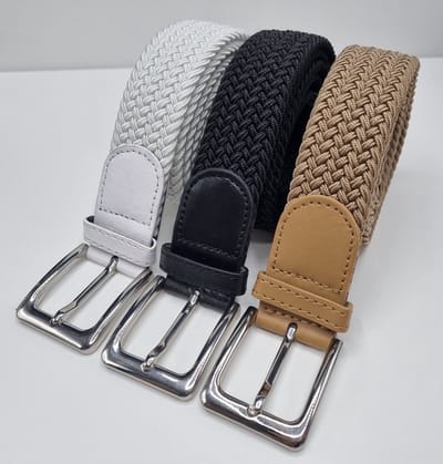 3 pack deal - Elastische riem - gevlochten broekriem - dames en heren riemen - Kleur 1 Beige 2 Zwart 3 Wit 105 cm