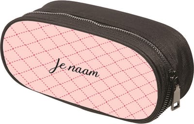 Pennenzak met Print Roze Grid Gepersonaliseerd met Naam - Pennenzak Meisjes - Pennenzak Jongens - School - Pennen Etui